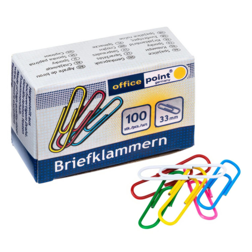 Büroklammern Briefklammern farblich sortiert 33mm (10 packs je 100 Stk) = 1000 Stk.