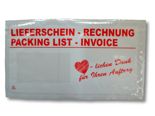 Dokumententaschen Begleitscheintaschen *Lieferschein/Rechnung* 'Herzlichen Dank' DIN Lang, 1000 Stk.