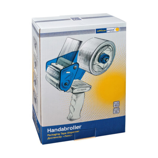 Handabroller grau/blau mit Andrucklasche & Rollenbremse für 50mm x 66m Packband