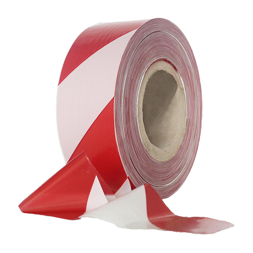 Absperrband rot weiß gestreift 35 my 75 mm breit 500 m 100 % Rezyklat