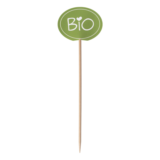 Kennzeichnungspicker Deko-Picker 'Bio' 12 cm grün, 100 Stk.