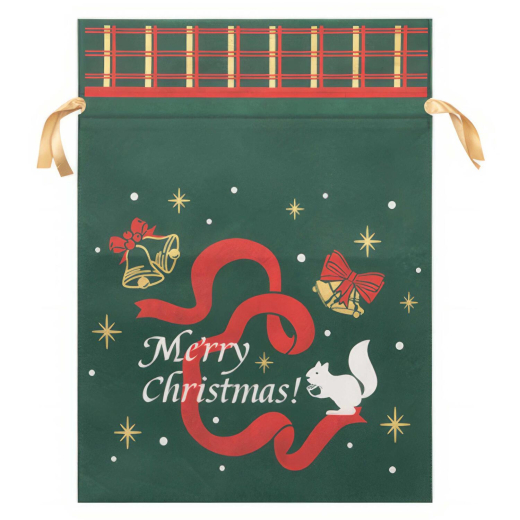 Geschenksack aus Vlies 30x45 cm, grün bedruckt, Deko-Sack für Weihnachten
