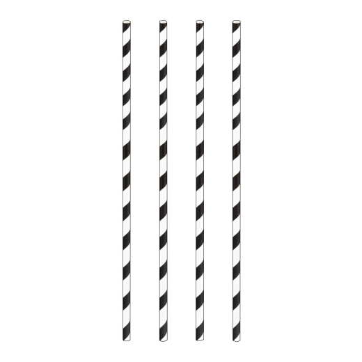 Trinkhalme aus Papier schwarz gestreift Ø6mm 24cm, 100 Stk.