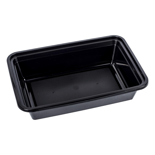 Mehrweg Menüboxen wiederverwendbar PP mit Deckel ungeteilt schwarz 22x15x6.5cm, 50 Stk.