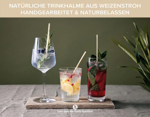 Trinkhalme aus Stroh natur Ø3-5mm 15cm, 100 Stk.