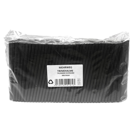Trinkhalme Strohhalme Kunststoff PP Mehrweg schwarz 150 mm Ø7 mm, 500 Stk.