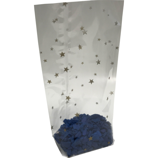 Kreuzbodenbeutel OPP 95 x 160mm transparent mit Sternenmotiv, 30my, 1000 Stk.