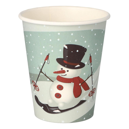 Heißgetränkebecher Pappbecher Wintermotiv 'Schneemann auf Ski' 200ml, 50 Stk.