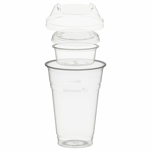 Trinkbecher 400ml + Domdeckel + 60ml Einsatzbecher stapelbar, PLA, 100 Stk.