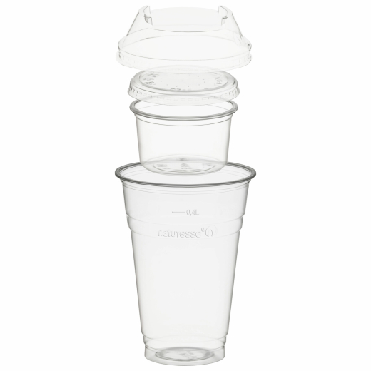Trinkbecher 400ml + Domdeckel + 120ml Einsatzbecher stapelbar aus PLA, 100 Stk.