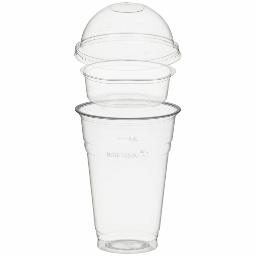 Trinkbecher 400ml + Domdeckel ohne Loch + Einsatzbecher Ø 96mm (PLA) 50 Stk.