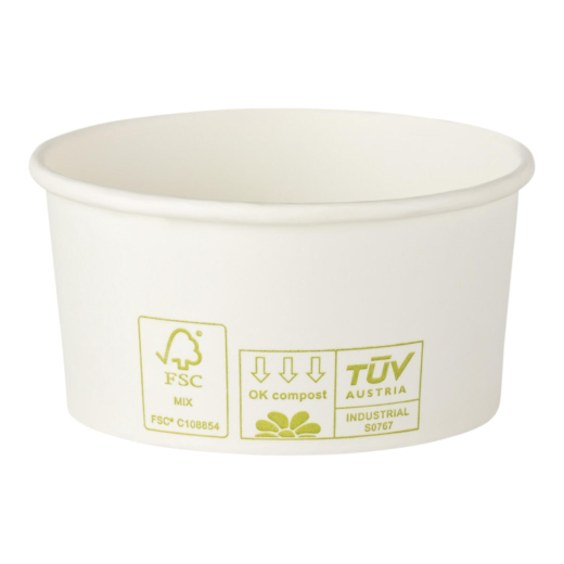 Eisbecher Pappbecher 100% ohne Kunststoff 160ml Ø85 Höhe 43mm weiß, 50 Stk.