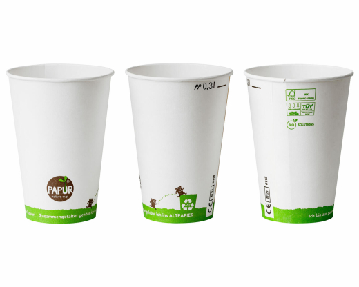 Heissgetränkebecher Pappbecher PAPUR 80mm Ø mit Eichstrich 300 ml, 75 Stk.