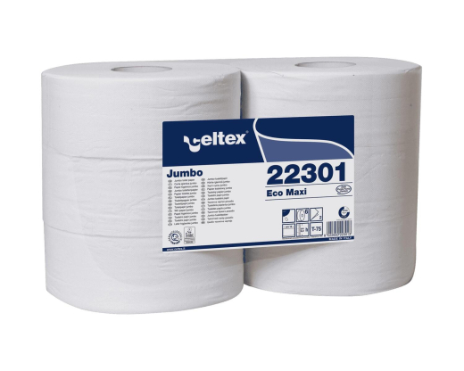 Celtex Jumbo Toilettenpapier 2-lagig 18×9,2cm 1670 Abrisse weiß, 6 Rollen je 300m