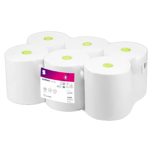 Satino Prestige Rollenhandtuch, System SYS1, 2-lagig, 20,5cm x 150m, 6 Rollen á 600 Abrisse, weiß