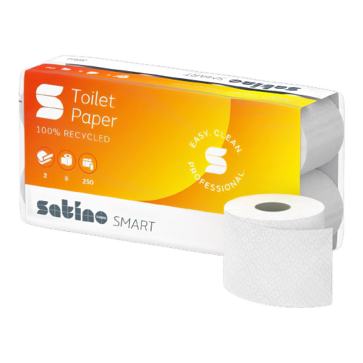 Satino Smart Toilettenpapier 2-lagig recycling weiß System MT1, 64 Rollen je 250 Blatt