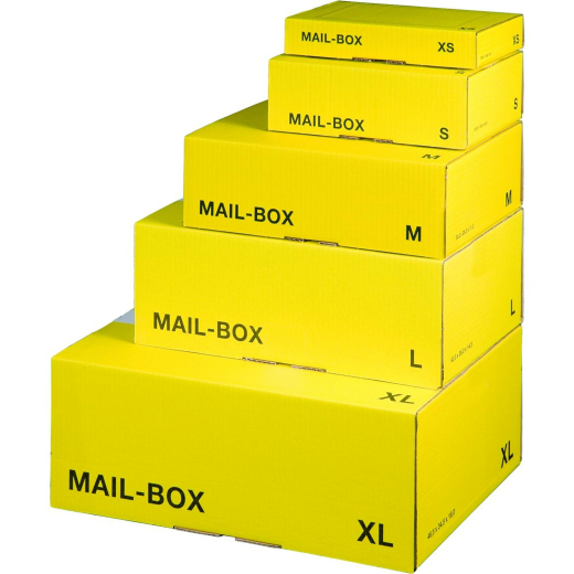Versandkarton 244x145x43mm MAILBOX XS mit Steckverschluss wiederverschließbar für Maxibrief gelb