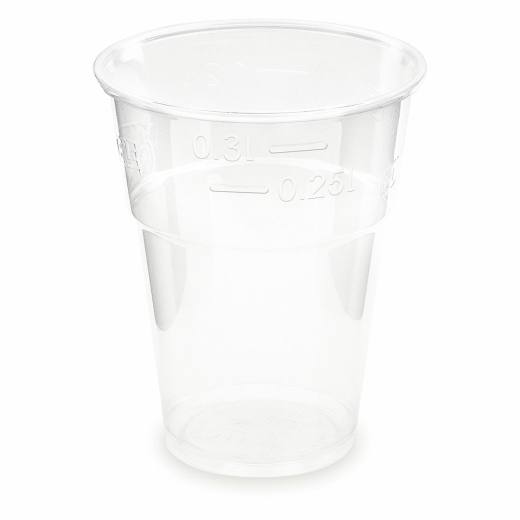 Trinkbecher klar 300 ml 0,3 l Eichstrich PLA ø 85mm, 10 Stk.