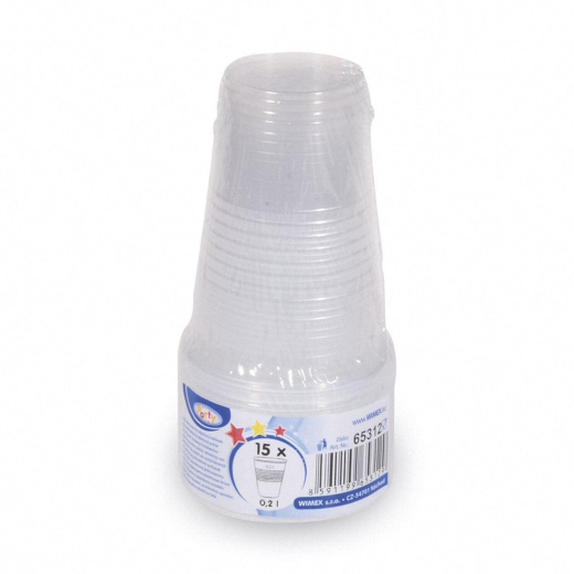 Trinkbecher transparent klar mit Eichstrich 0,2 l, 200 ml, PP, 15 Stk.