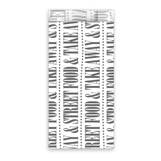 Papierbeutel FSC MIX fettdicht weiß mit Druck 'Street Food & take away', 8+4 x 17 cm, 300 Stk.