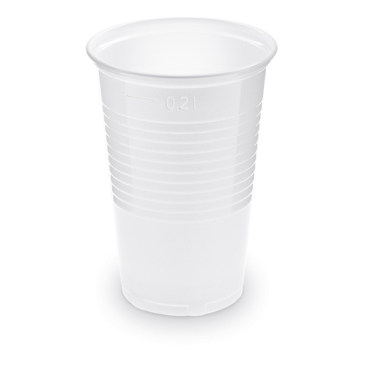 Trinkbecher weiß 200 ml Eichstrich bei 0,2 L, PP, Ø 70 mm, 15 Stk.