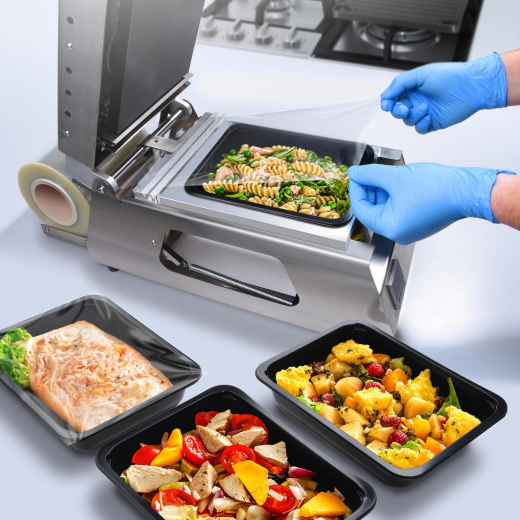Siegelgerät WX-78600 - 700 Watt / 230 Volt inkl. 300 Suppen- Menüschalen, Siegelfolie und passendem Siegelrahmen