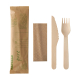 Bestecksets aus Holz Messer Gabel Serviette einzeln verpackt in Papierbeutel, 50 Sets