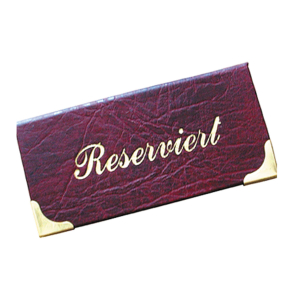 Tischaufsteller 'Reserviert' aus Kunstleder, weinrot, 13x6.5cm, 1 Stk.