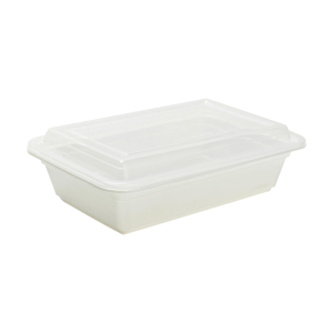 Mehrweg Menüboxen wiederverwendbar PP mit Deckel ungeteilt weiß 22x15x6.5cm, 50 Stk.
