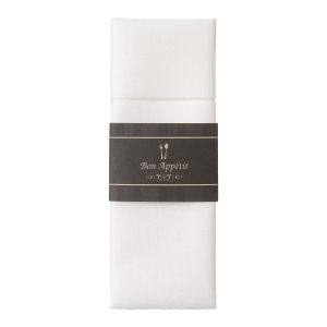 Pochetto Bestecktaschen weiß mit Banderole 'Bon Appétit' Airlaid 400x300 mm, 300 Stk.