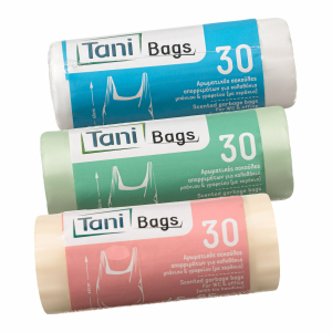 TANI Duft Müllsäcke mit Henkel 20L, 45x65cm farbig sortiert, 30 Stk.