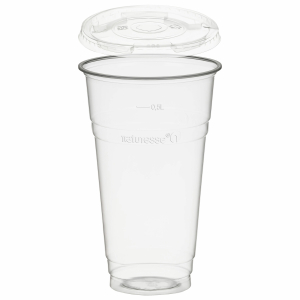 Trinkbecher 500ml + Deckel mit Halmstanzung aus PLA 50 Stk.