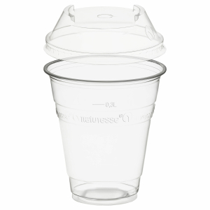 Trinkbecher 300ml + Domdeckel C-Loch stapelbar aus PLA, transparent, 50 Stk.