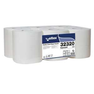 Celtex Innenabrollung Handtuchrollen 2-lagig Zellstoff 22x38cm 421 Abrisse weiß, 6 Rollen je 160m