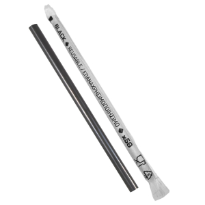 Trinkhalme Kunststoff PP Mehrweg schwarz einzeln gehüllt 200 mm Ø 6 mm, 500 Stk.