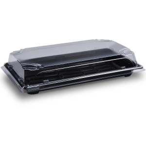 Sushi Schalen schwarz Set mit Deckel transparent PP/rPET 240 x 147 x 45 mm, 50 Stk.