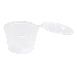 Dressingbecher Saucenbecher mit anhängendem Deckel 80ml, transparent, aus PP, 50 Stk.