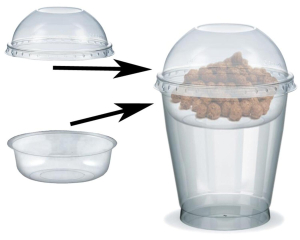 Feinkostbecher für Salat, Müsli, Joghurt mit Einsatz + Deckel 300 ml, 100 Stk.