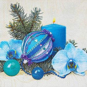 Weihnachtsservietten 3-lagig 33 x 33 cm blaue Kerze und Deko, 20 Stk.